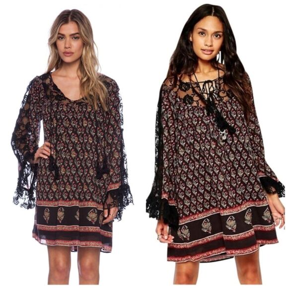 Free People Nomad Child Boho Tunic Dress L Ethnic Lace Colorful Gypsy Festival - Picture 1 of 11